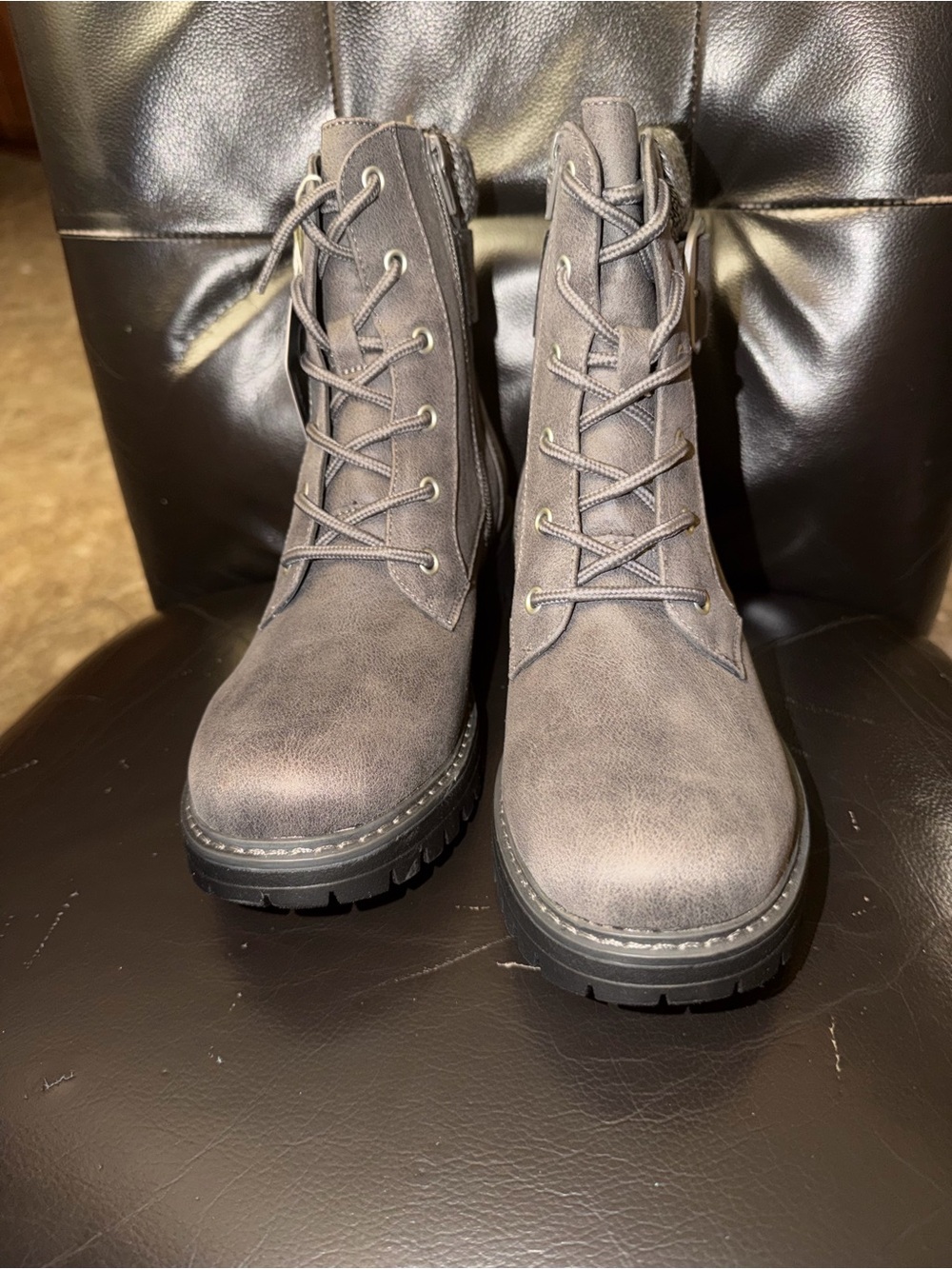 Cliffs by WHITE MOUNTAIN Gray Lace-Up Combat Boots with Side Zipper